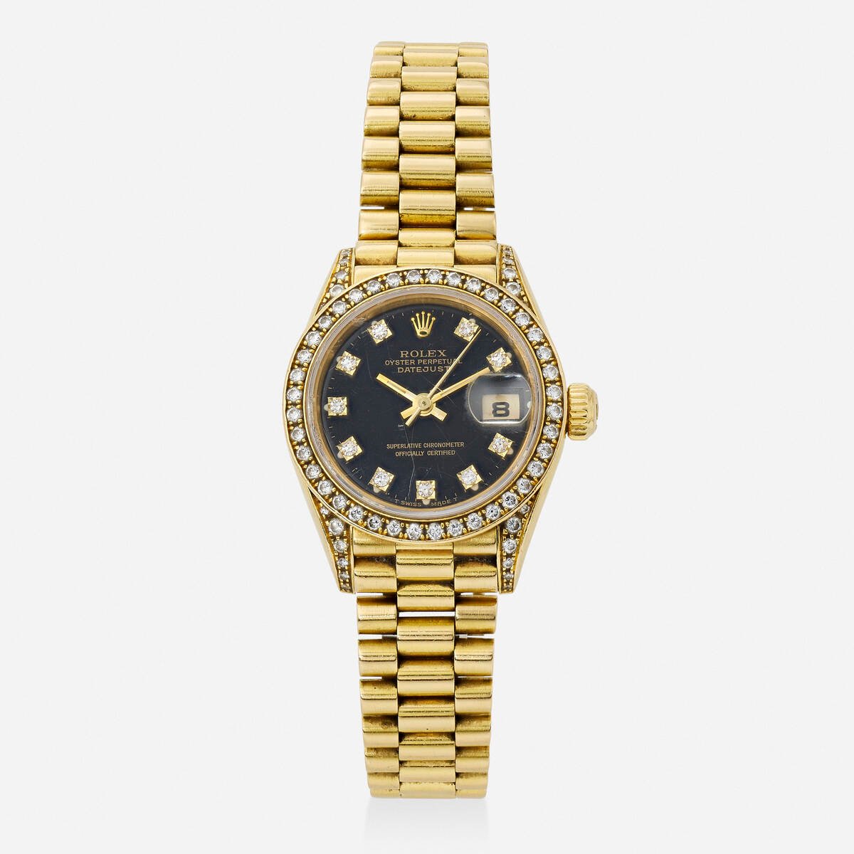 113 Rolex  'Datejust' gold wristwatch, Ref. 69158  $6,000–8,000  result: $6,450